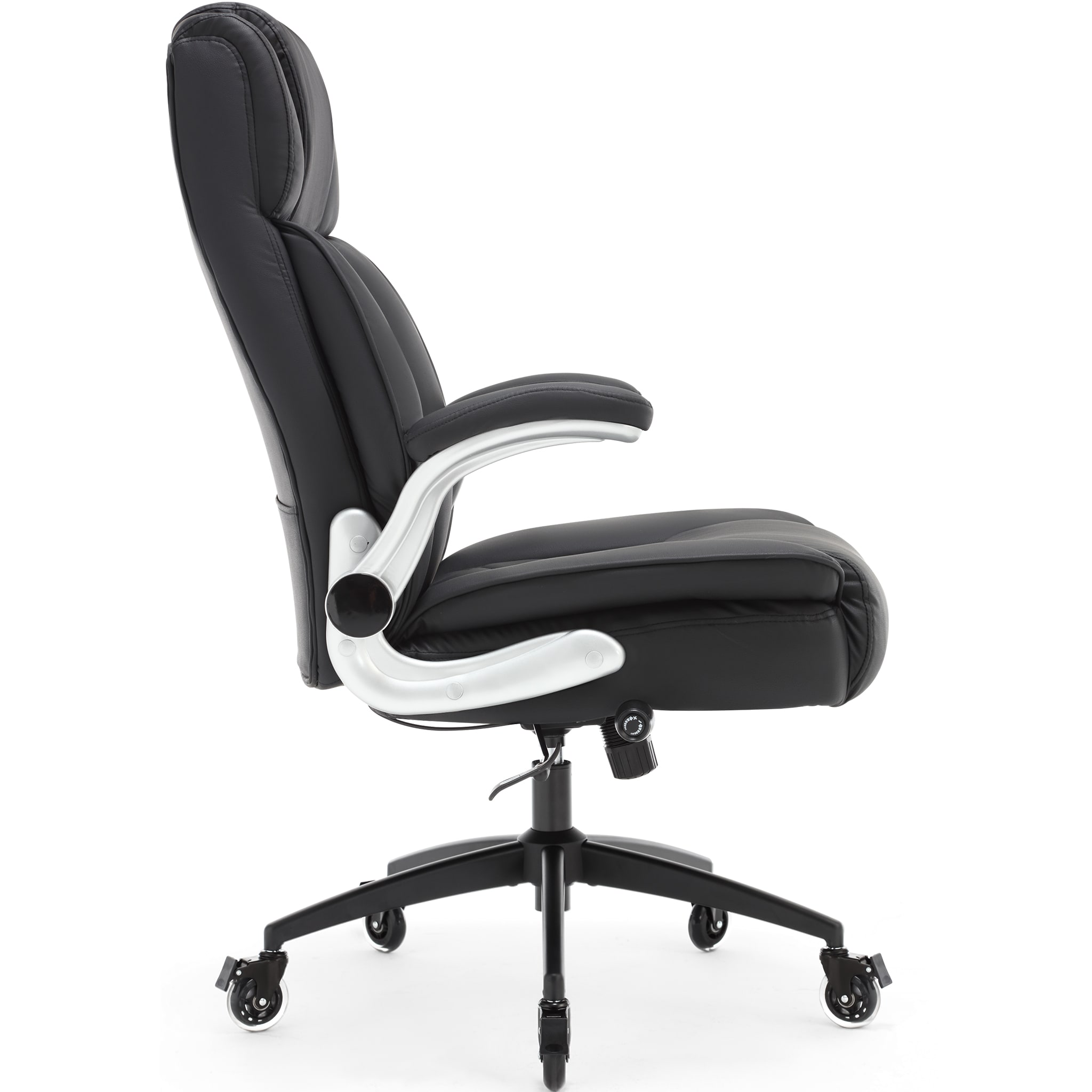 High Back Office Chair With Locking Wheels, Large Executive Desk Chair, Flip Arms Adjustable Lumbar Support, Ergonomic Synthetic Leather Computer Chair Prevents Cats Scratching, Thick Padded, Black_voghion.com